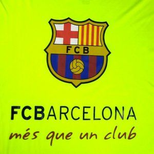 FC Barcelona Youth (LG) Licensed Soccer Jersey Neon Yellow and Navy Blue NWT